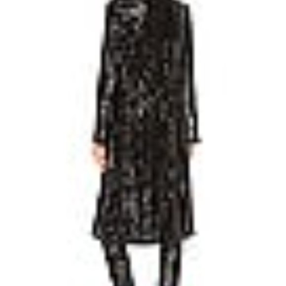 Anthropologie BB DAKOTA bySTEVE MADDEN SHOWSTOPPER SEQUIN LONG KIMONO COAT BLACK - Picture 4 of 5